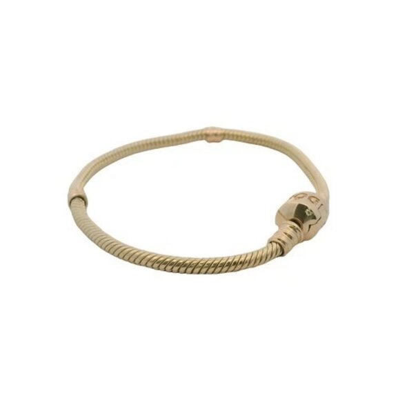Pandora Moments 14kt Yellow Gold Snake Chain 7.25" Charm Bracelet Cylinder Clasp - Picture 4 of 10